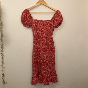 ❤️ Red Floral mini sundress tie back picnic Sim & Sam women’s XS NWT